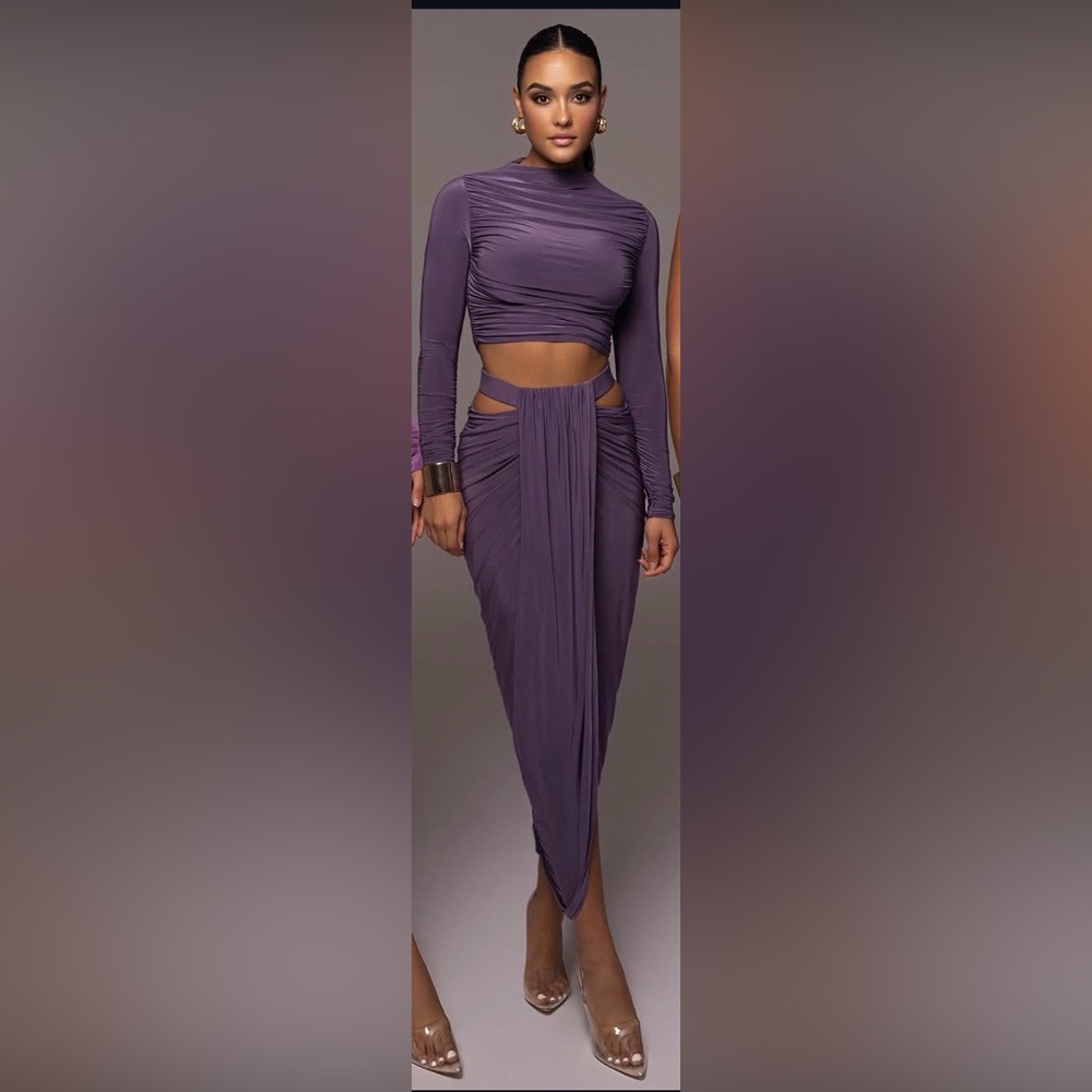 JLUXLABEL Marsha 2-piece Chic Long Sleeve Purple skirt and crop top